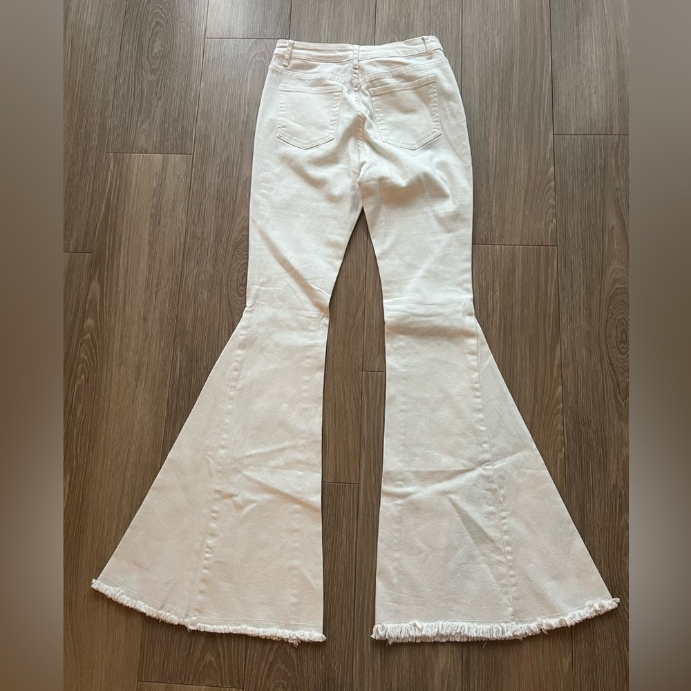 Altar'd State Cream Denim Pants Super Flare Size Small